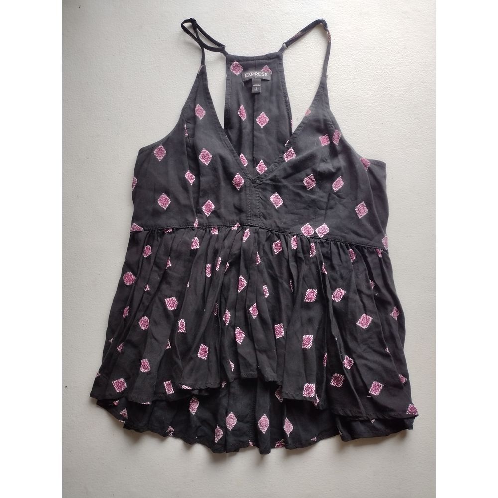 Express Black Top With Pink Geometric Diamond Print Pattern Size S